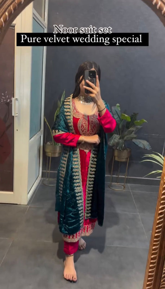 VELVET KURTI-PANT SET