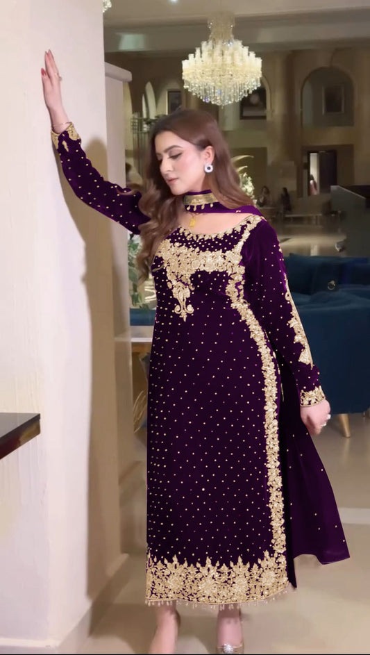 VELVET KURTI-PANT SET