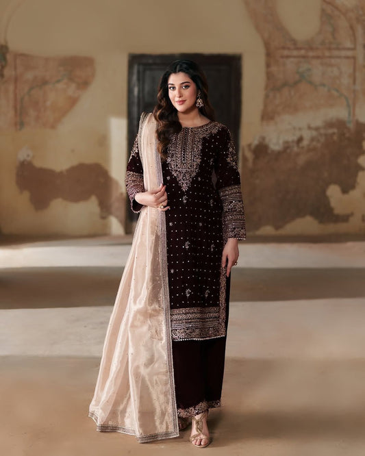 VELVET KURTI-PANT SET
