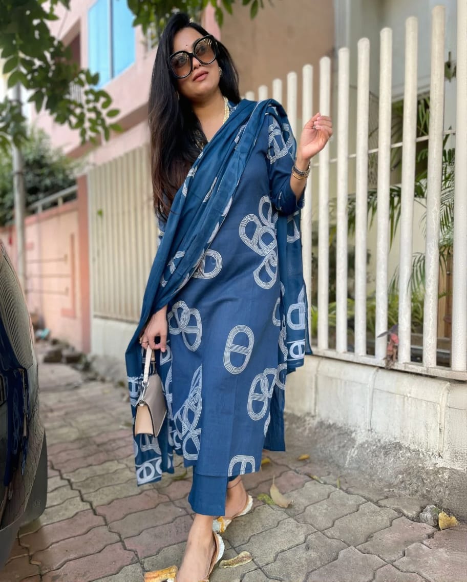 Beautiful Heavy Jaipuri Printed Cotton Fabric TOP BOTTOM DUPATTA