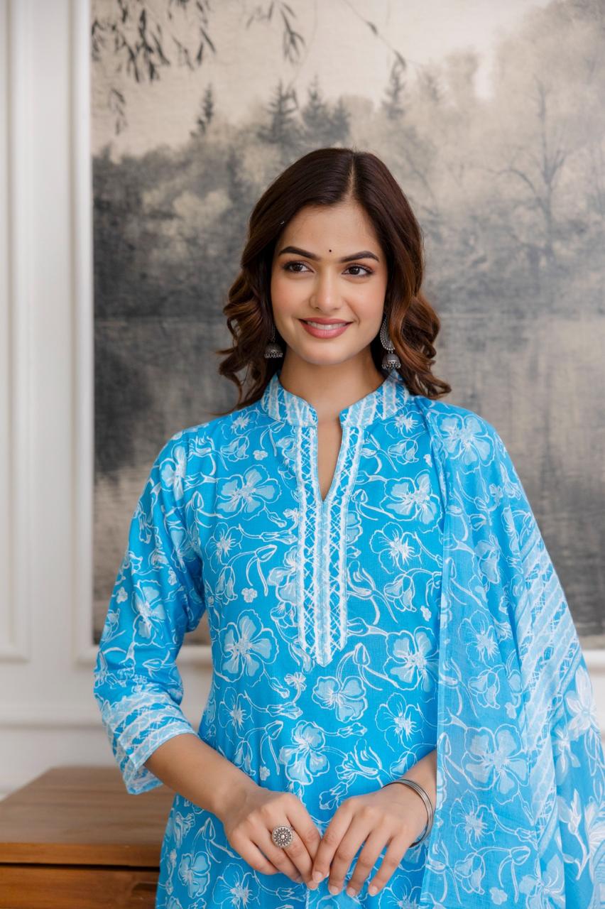 Beautiful Heavy Jaipuri Printed Cotton Fabric TOP BOTTOM DUPATTA