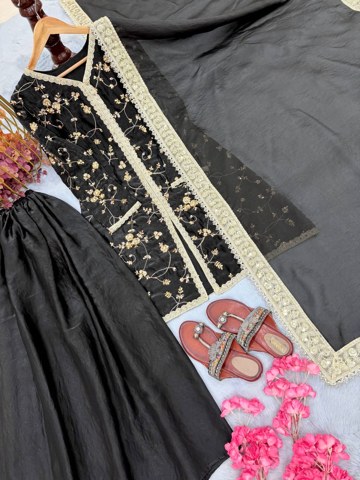 Fendi Silk Designer Top Plazzo & Dupatta Set