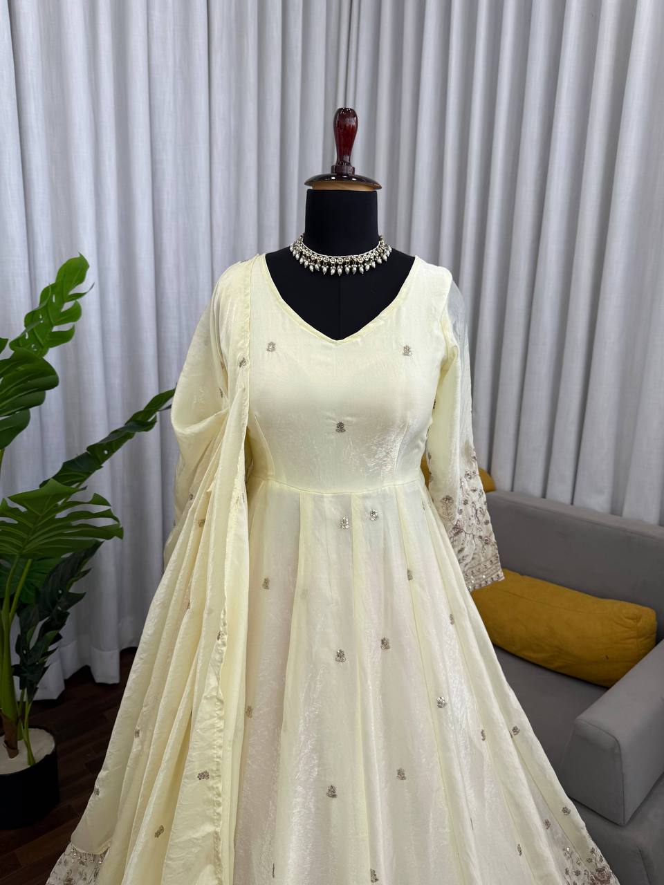 Fandy Silk Party Wear Anarkali Gown with Dupatta