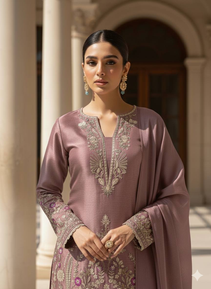 DESIGNER WEAR EMBROIDERED TOP -FARSI SALWAAR AND DUPATTA
