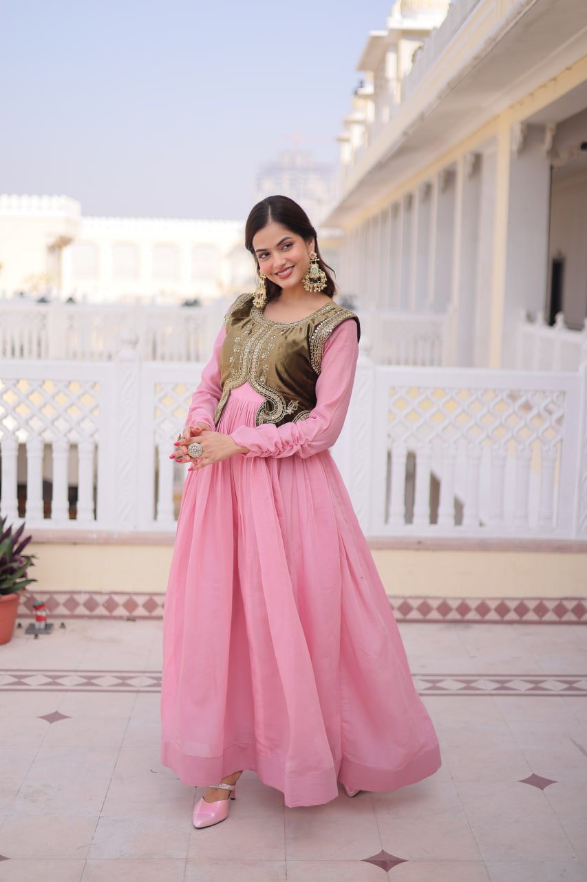 Pink Colour Anarkali Gown with Koti