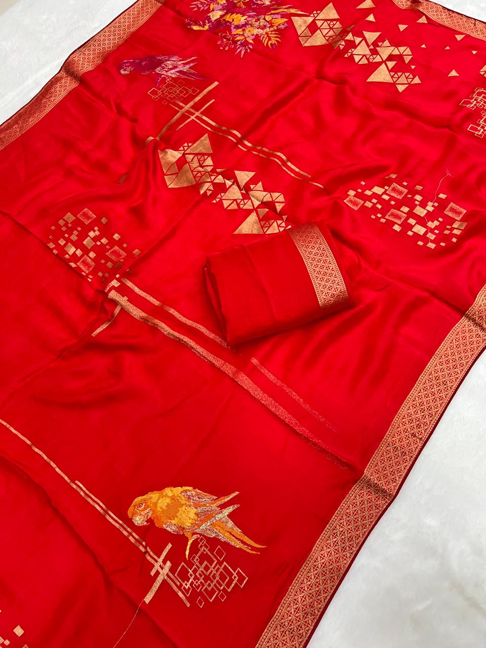 Pure Viscose Silk Saree Zari Weaving Saree With Running Blouse