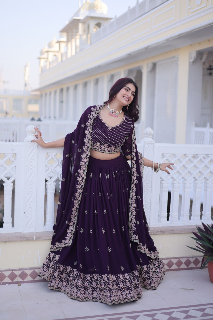 Purple Colour Designer Wedding Lehenga Choli With Dupatta