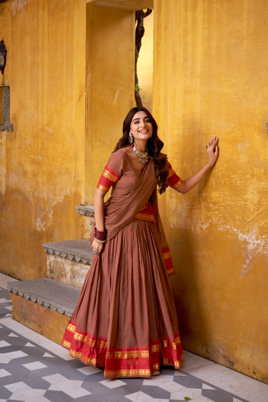 Pure Chanderi Zari Weaving Lehenga Choli With Dupatta