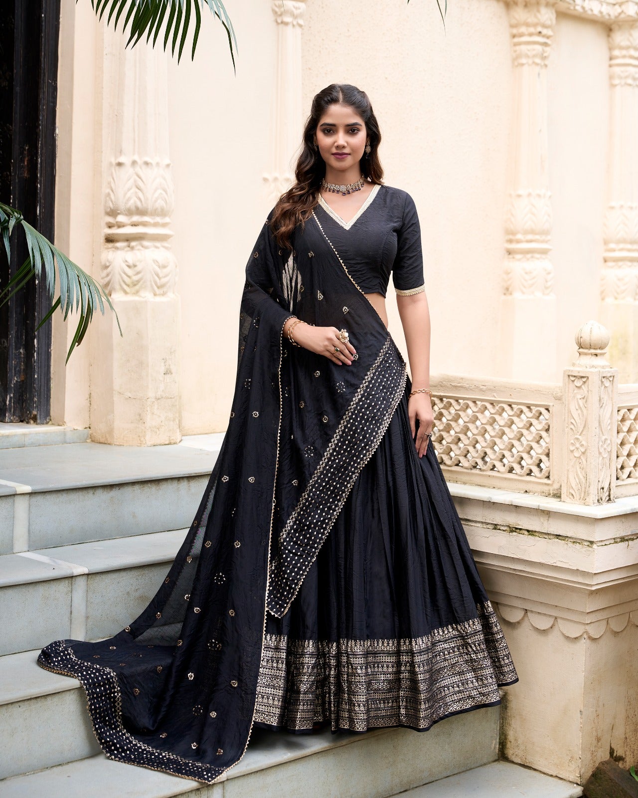 Pure Chanderi Plain With Zari Border Party Wear Lehenga Choli With Dupatta