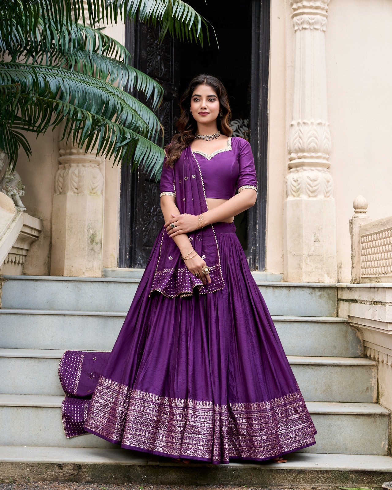 Pure Chanderi Plain With Zari Border Party Wear Lehenga Choli With Dupatta