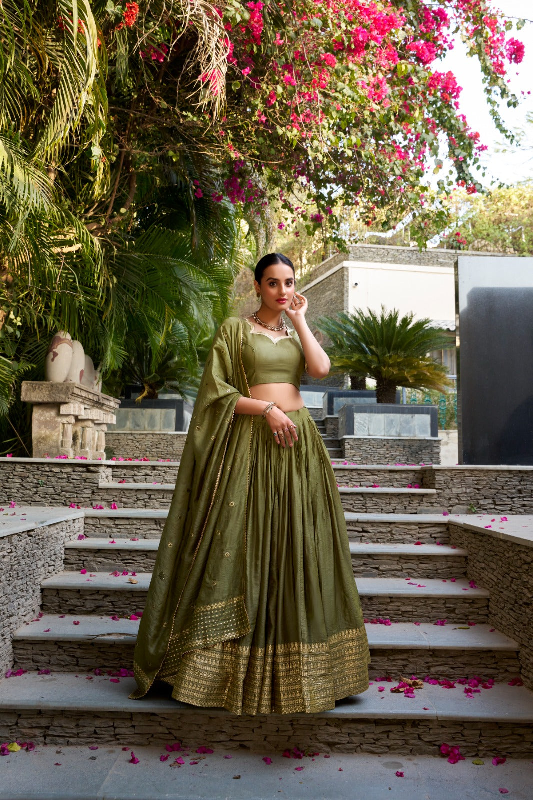 Pure Chanderi Plain With Zari Border Party Wear Lehenga Choli With Dupatta
