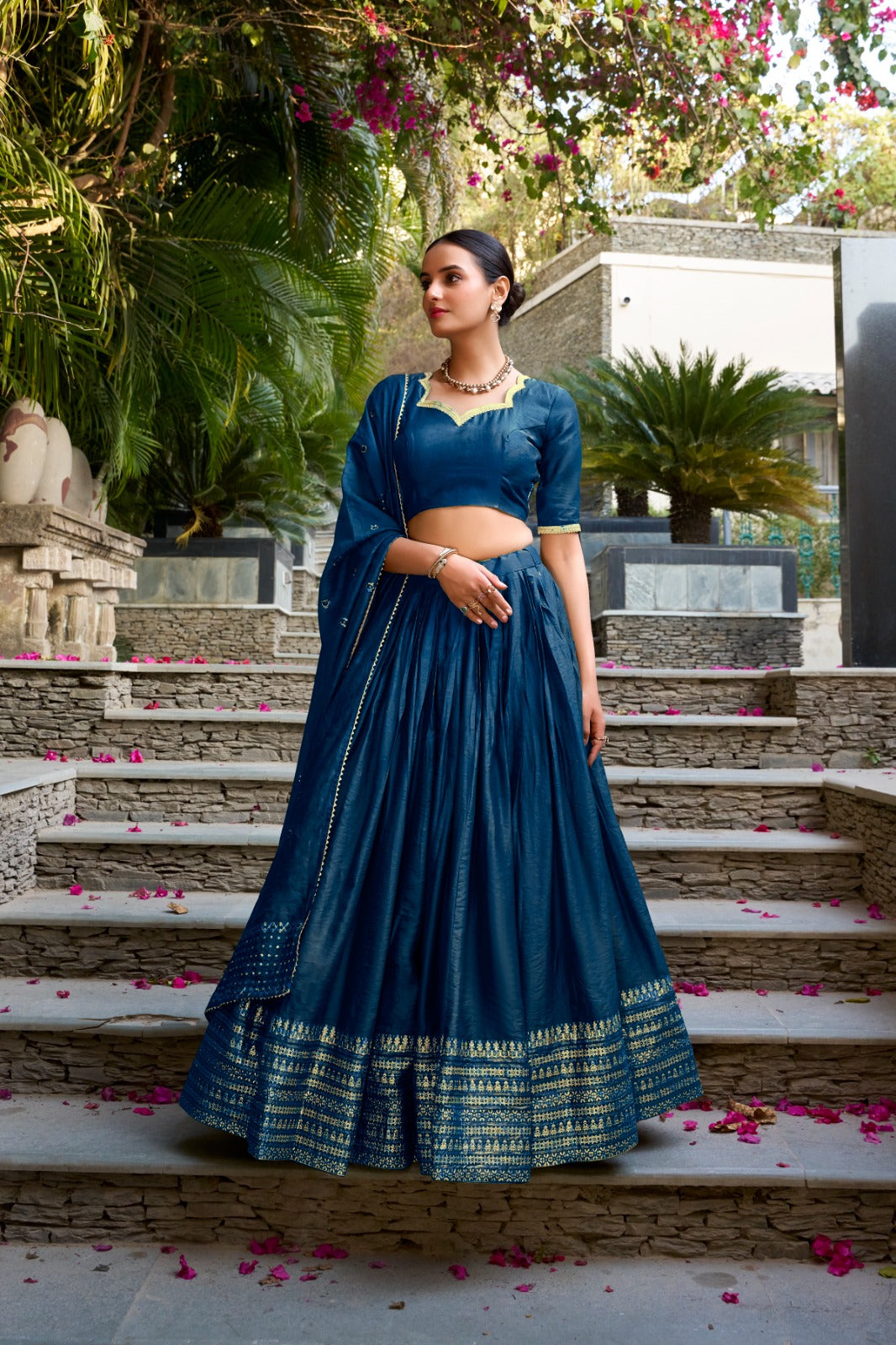 Pure Chanderi Plain With Zari Border Party Wear Lehenga Choli With Dupatta