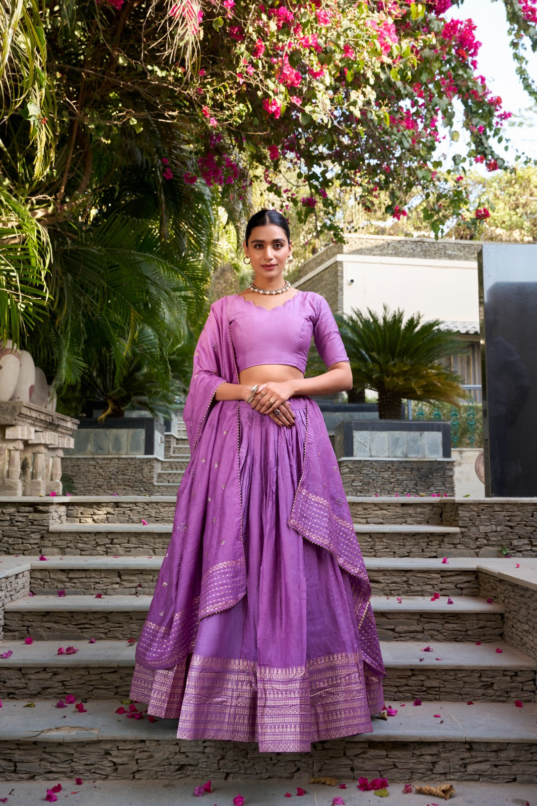 Pure Chanderi Plain With Zari Border Party Wear Lehenga Choli With Dupatta