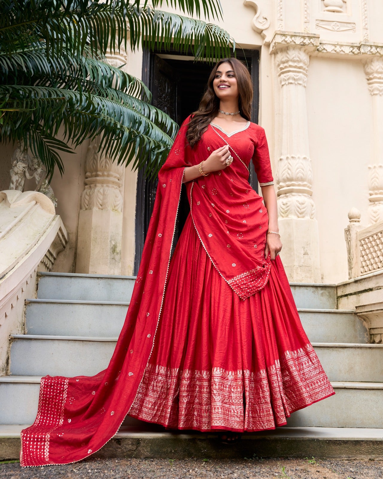 Pure Chanderi Plain With Zari Border Party Wear Lehenga Choli With Dupatta