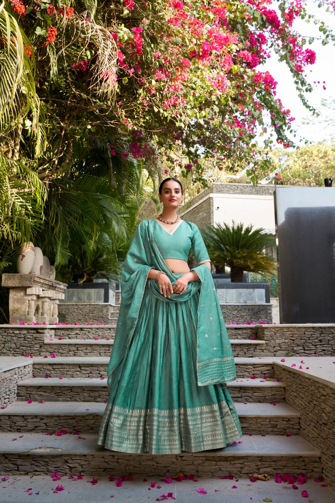 Pure Chanderi Plain With Zari Border Party Wear Lehenga Choli With Dupatta