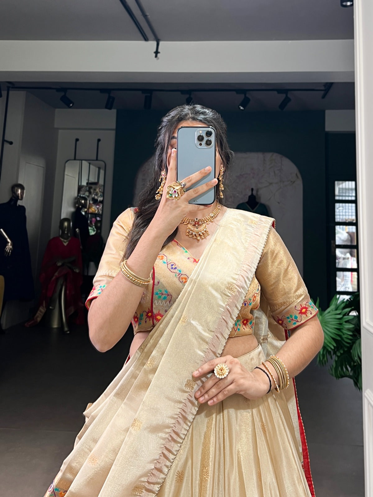 Shimmer Paithani Zari Weaving Lehenga Choli With Tassels Dupatta