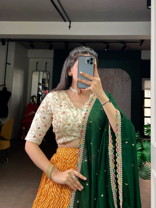 Bandhej and Ajarakh Print Lehenga Choli With Dupatta