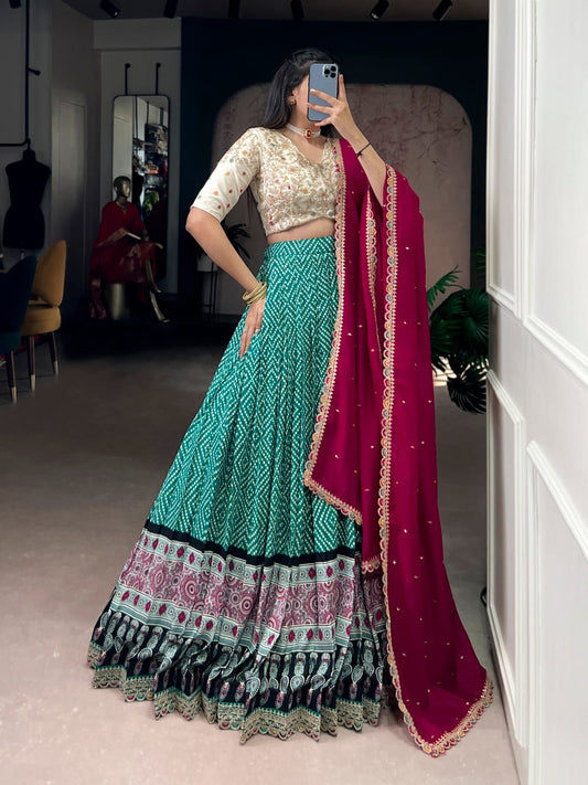 Bandhej and Ajarakh Print Lehenga Choli With Dupatta