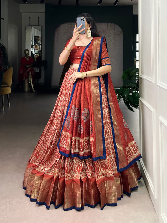 Batik Print With Zari Weaving Lehenga Choli With Dupatta