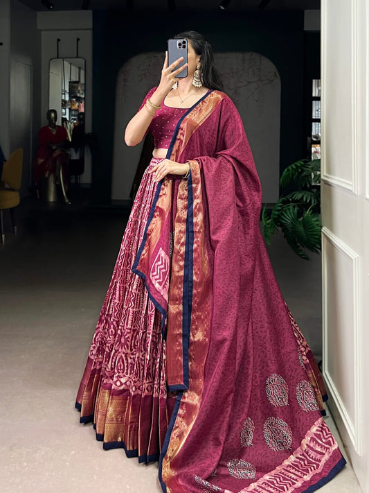 Batik Print With Zari Weaving Lehenga Choli With Dupatta
