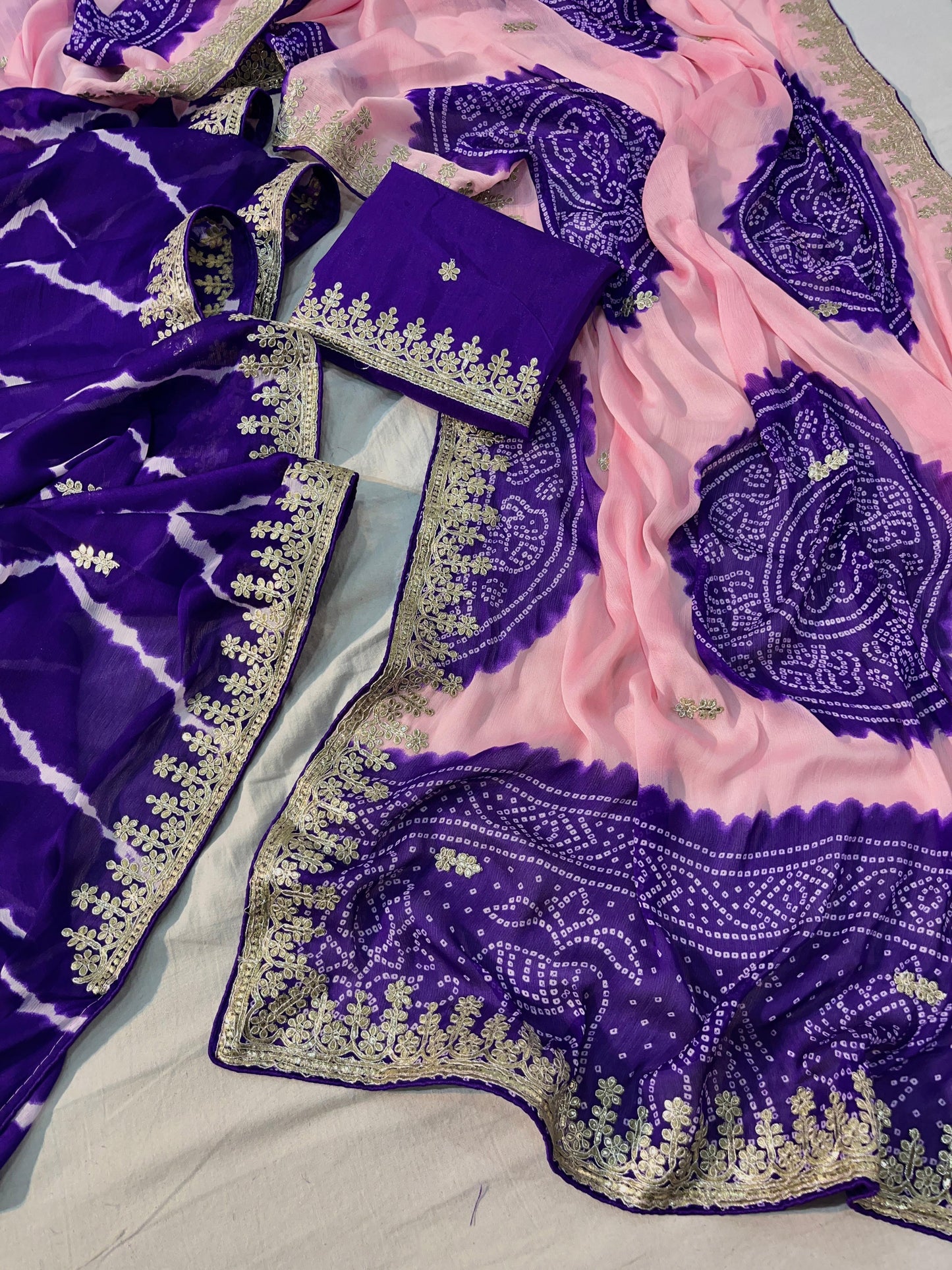 Bandej Print Gotapatti Work Saree with Unstitched Blouse