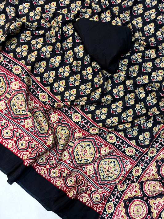 Ajarakh Print Saree With Unstitched Blouse