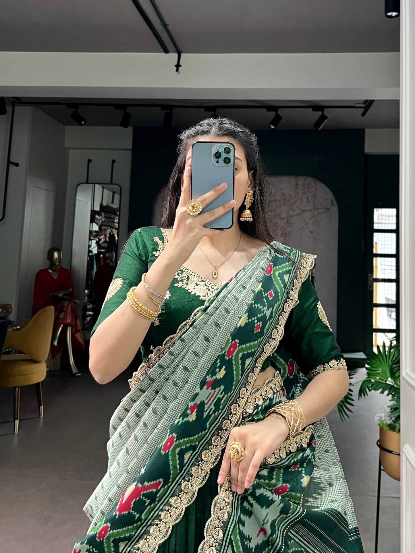 Elegant Green Embroidered Silk Lehenga Choli with Printed Dupatta