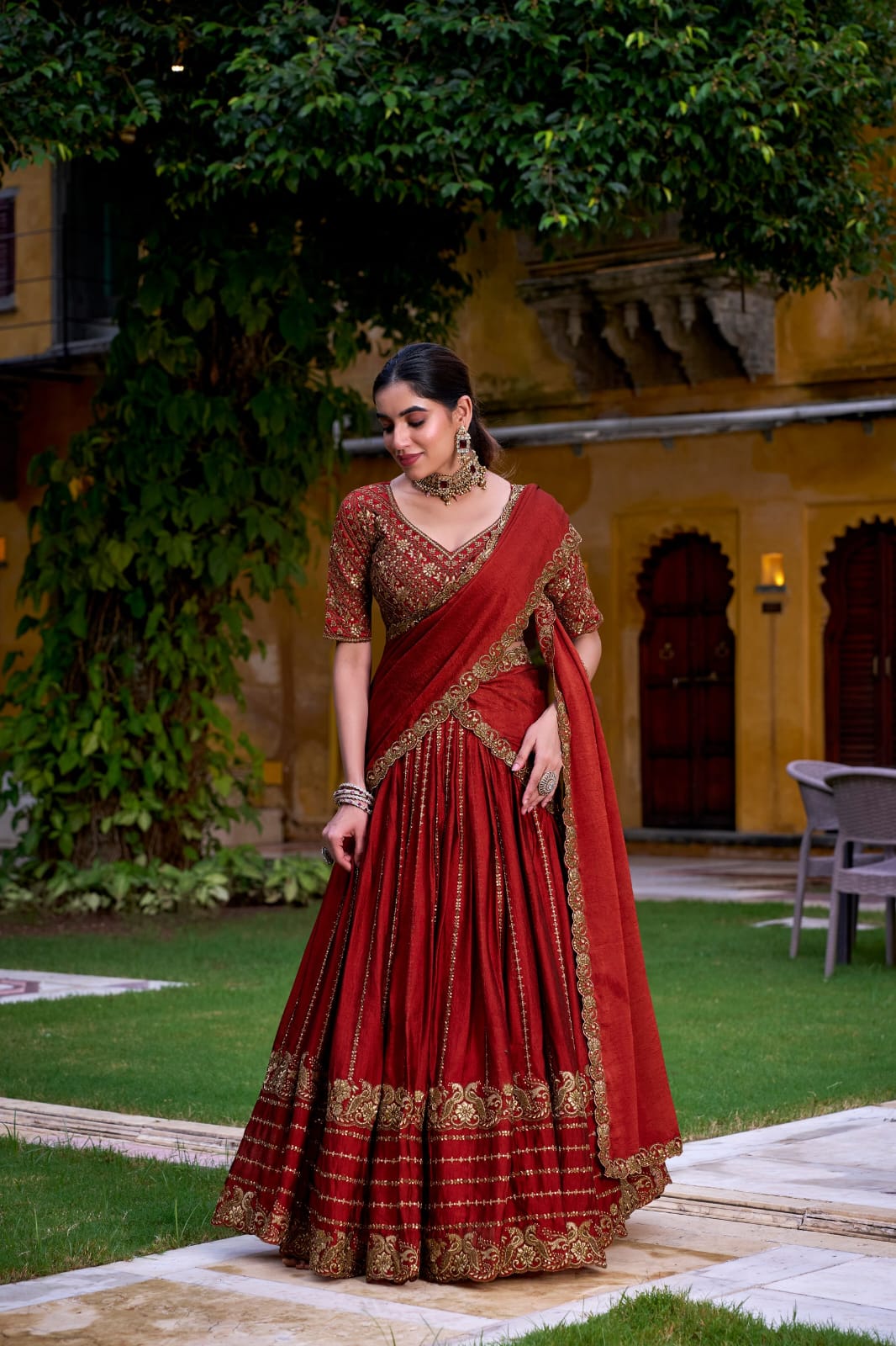 Rust Orange Colour Designer Wedding Lehenga Choli