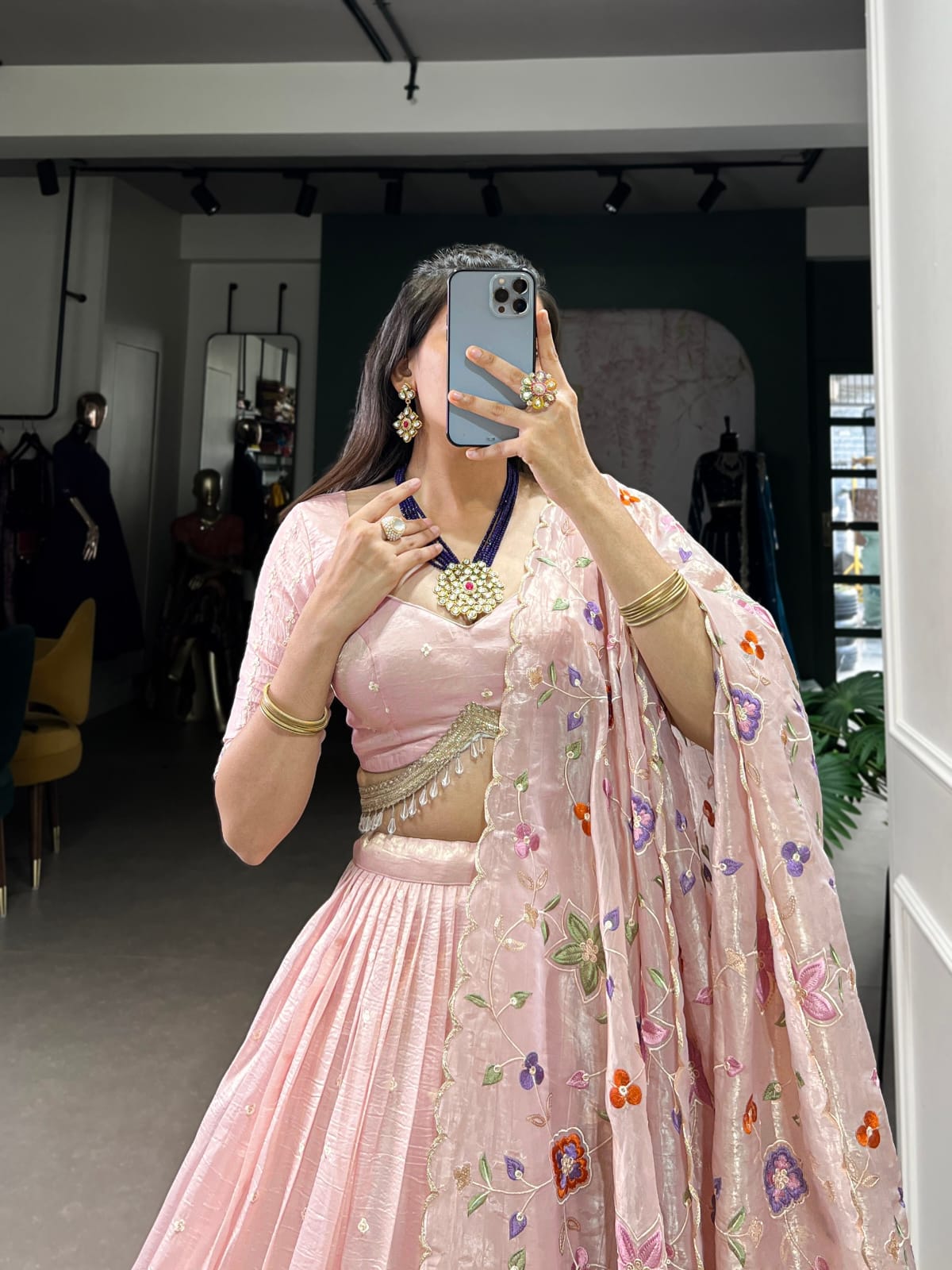 Light Pink Colour Gold Crush Designer Party Wear Lehenga Choli