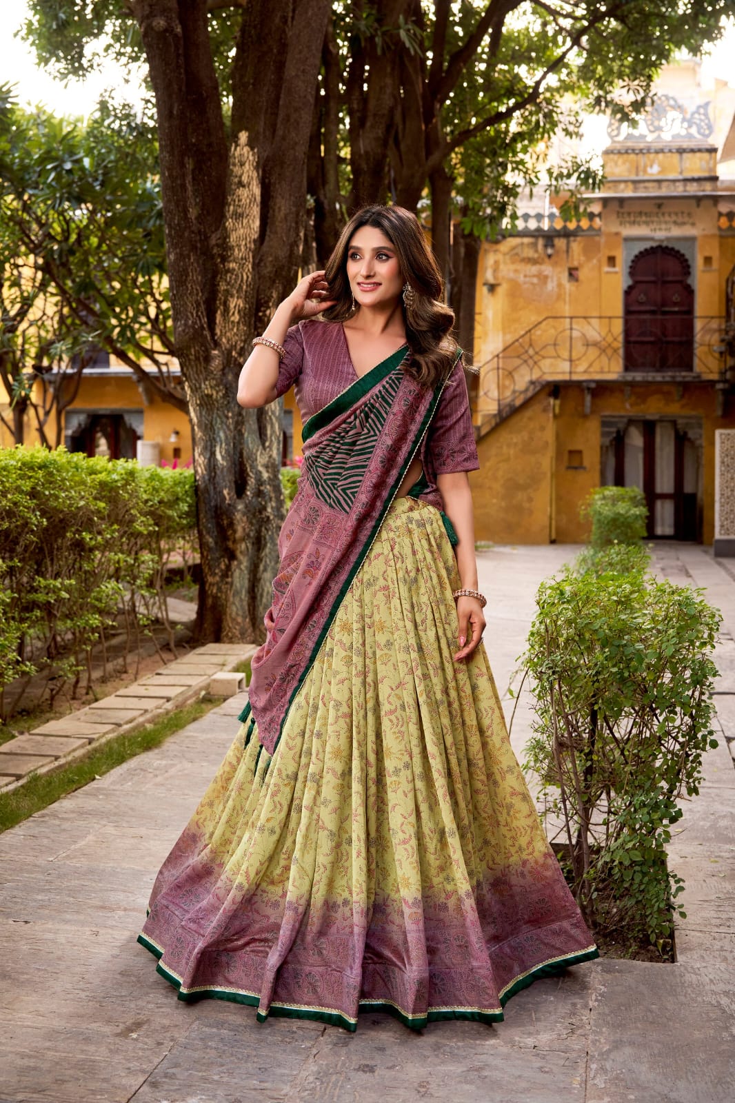 Floral Printed Vichitra Silk Lehenga Choli with Dupatta