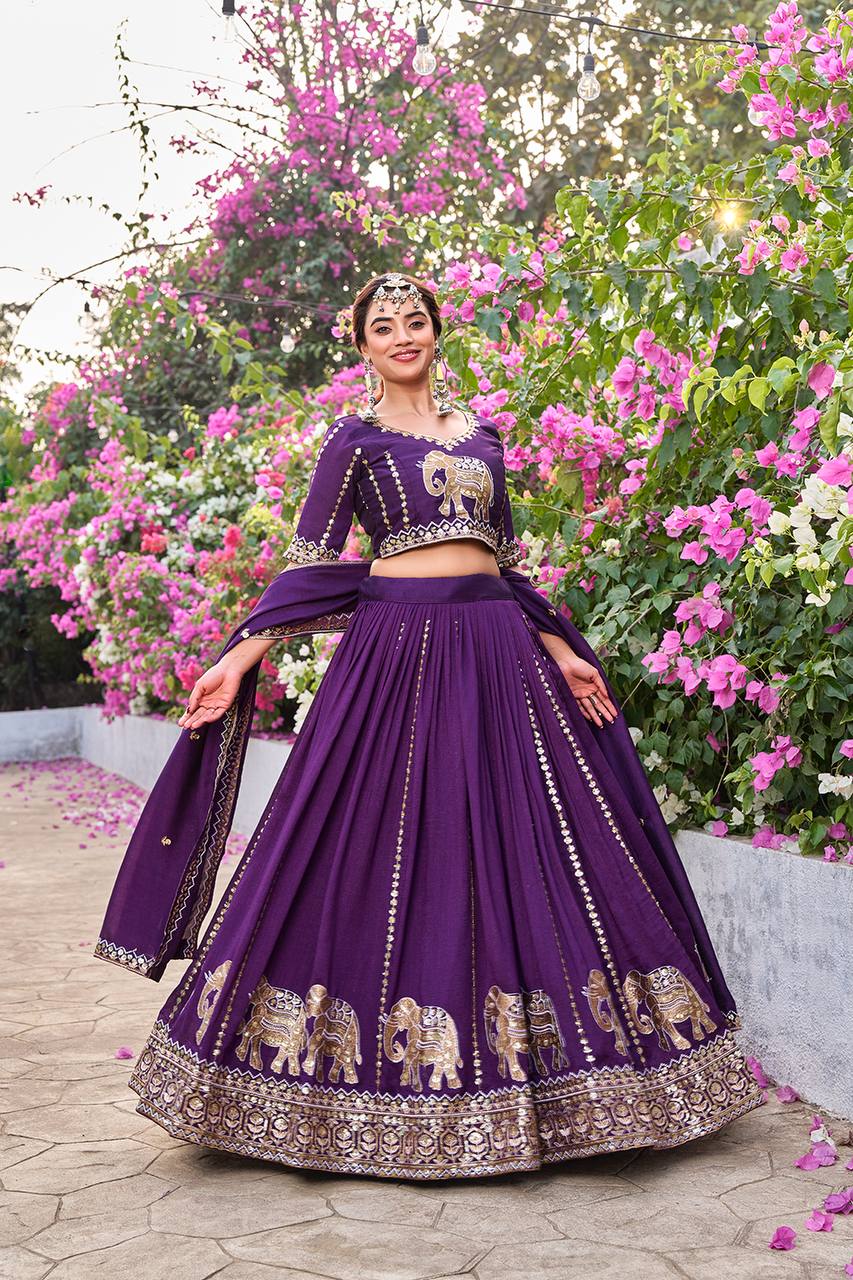 Ready-to-Wear Purple Vichitra Lehenga Choli with Dupatta