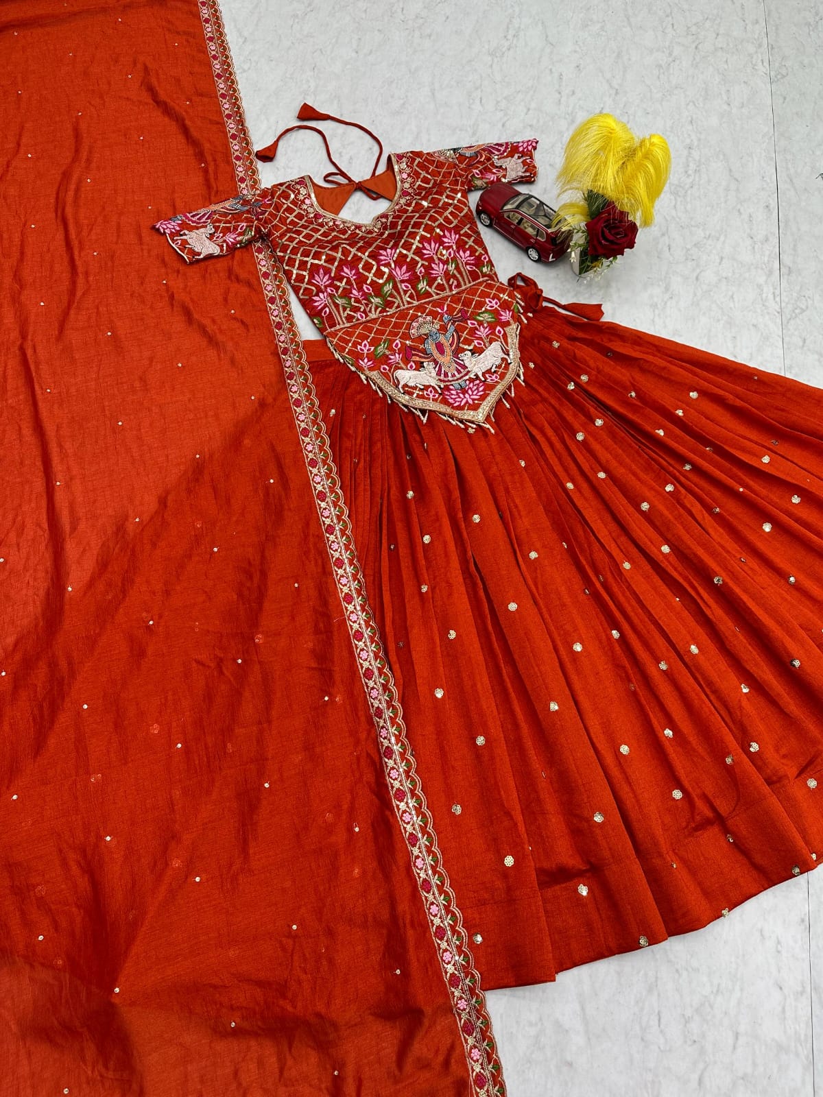 Rust Orange Ready to Wear Designer Bridesmaid Lehenga choli With Dupatta