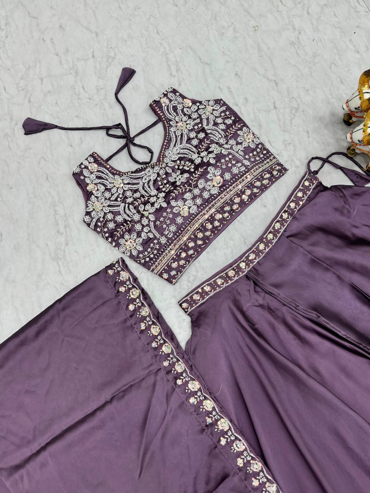 Ready-to-Wear Lavender Rangoli Silk Lehenga Choli With Shrug Style Dupatta