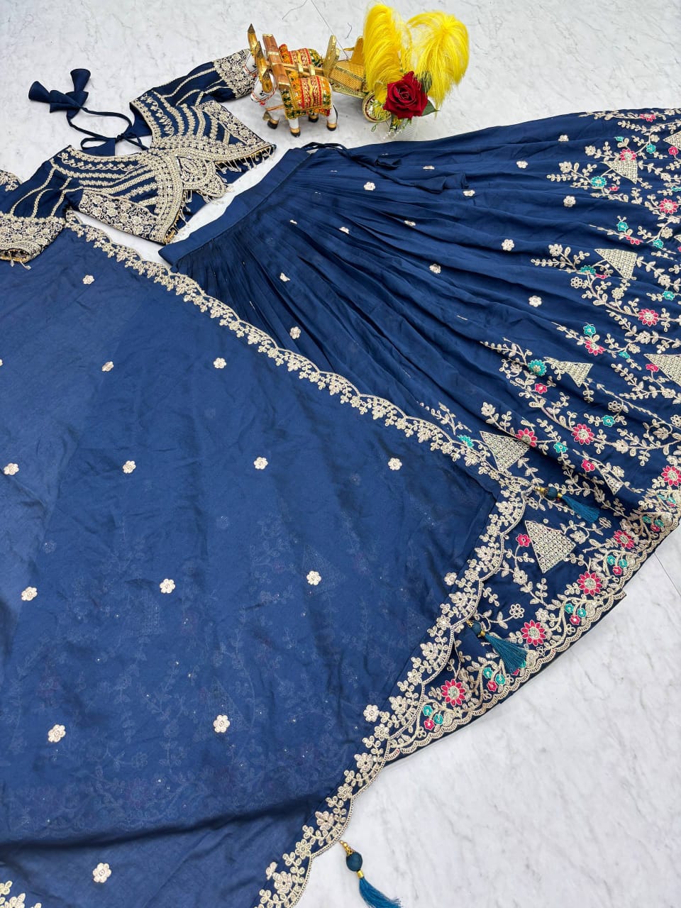 Navy Blue Ready to Wear Designer Bridesmaid Lehenga choli With Dupatta
