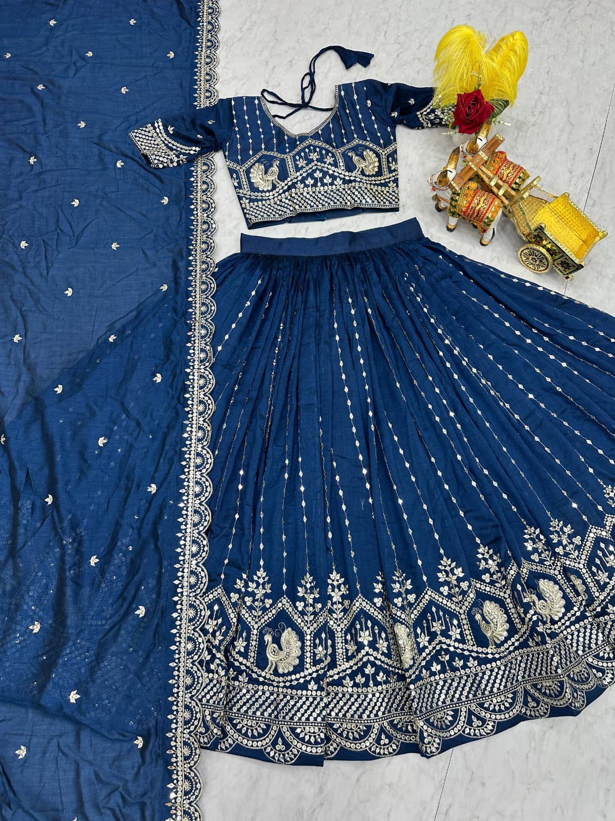 Navy Blue Ready to Wear Designer Bridesmaid Lehenga choli With Dupatta