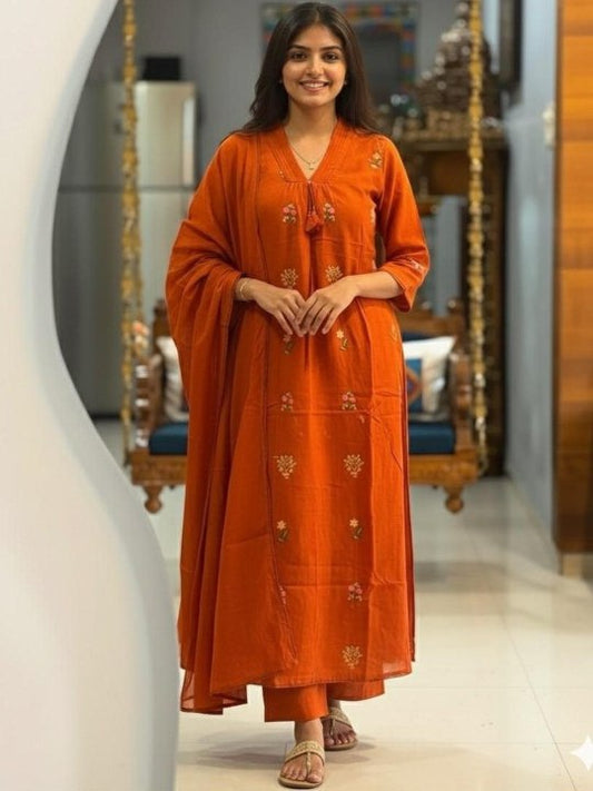 60x60 Cotton Kurti Set with Plazo & Dupatta