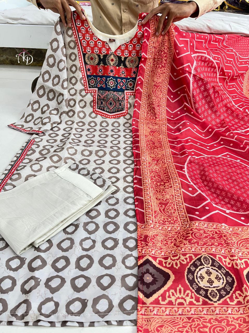 Elegant Ajrakh Print Kurti Set with Dupatta