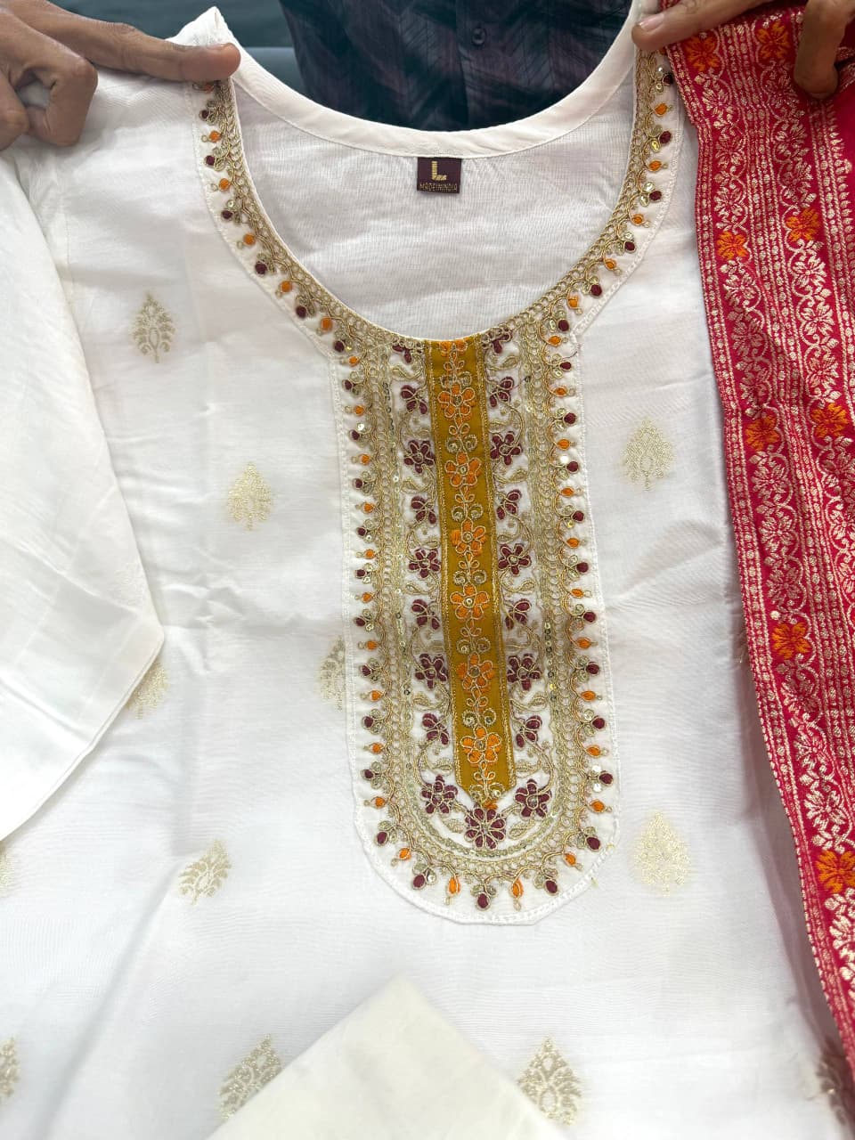 Kanjivaram Silk White Kurti Set