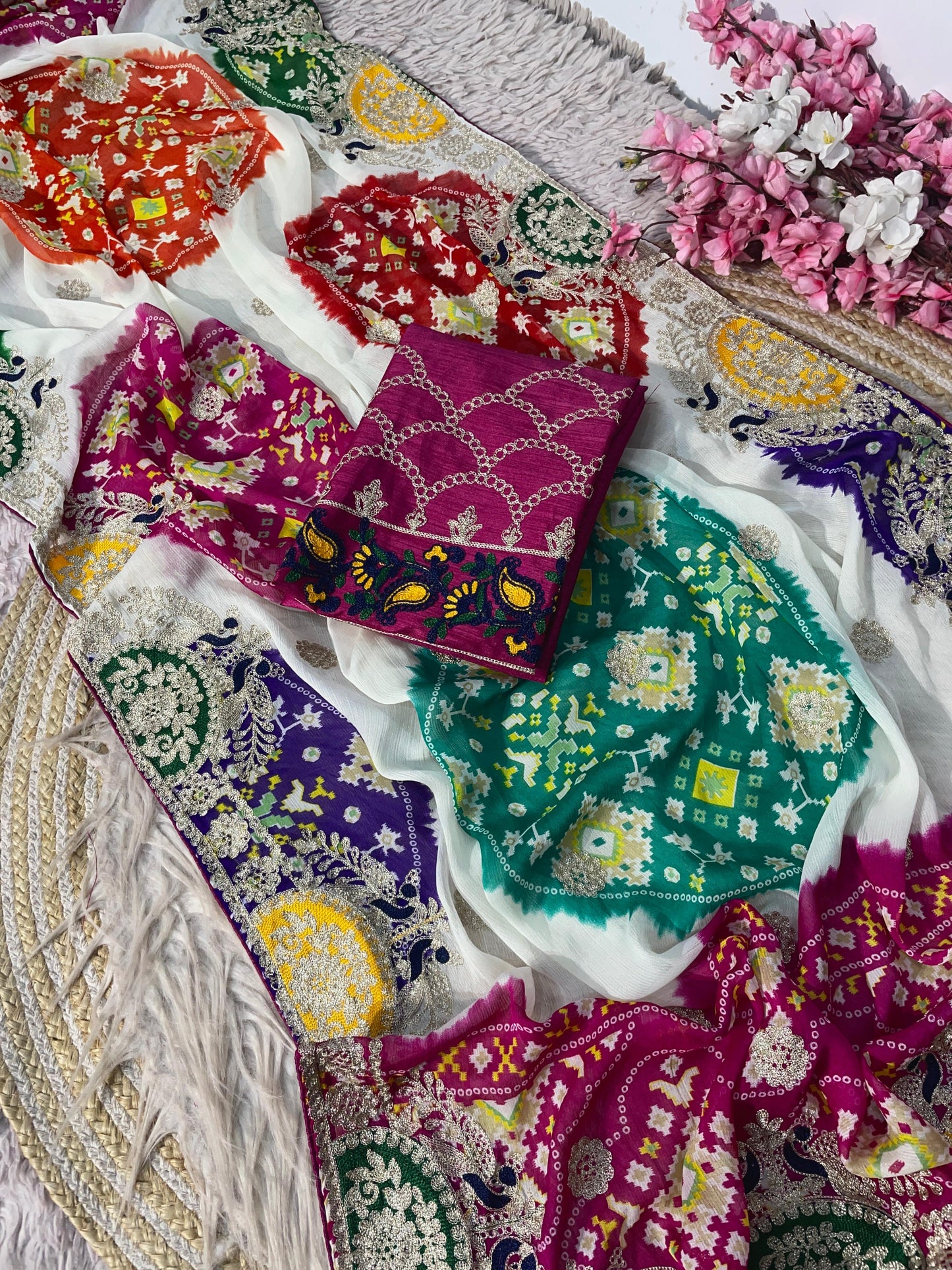 Bandej Print Saree with Unstitched Blouse