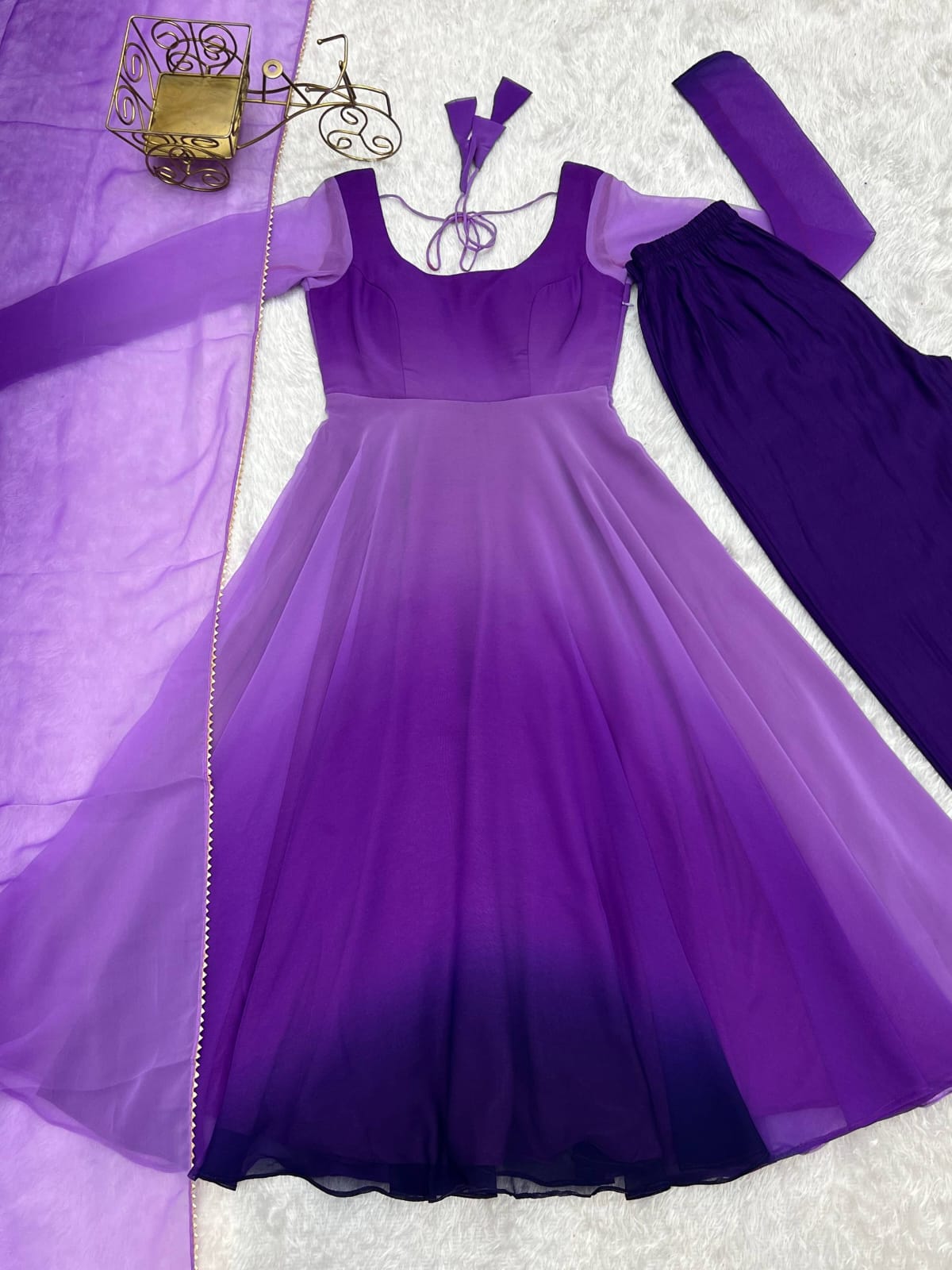 Purple Georgette Padding Anarkali Gown Pant with Dupatta