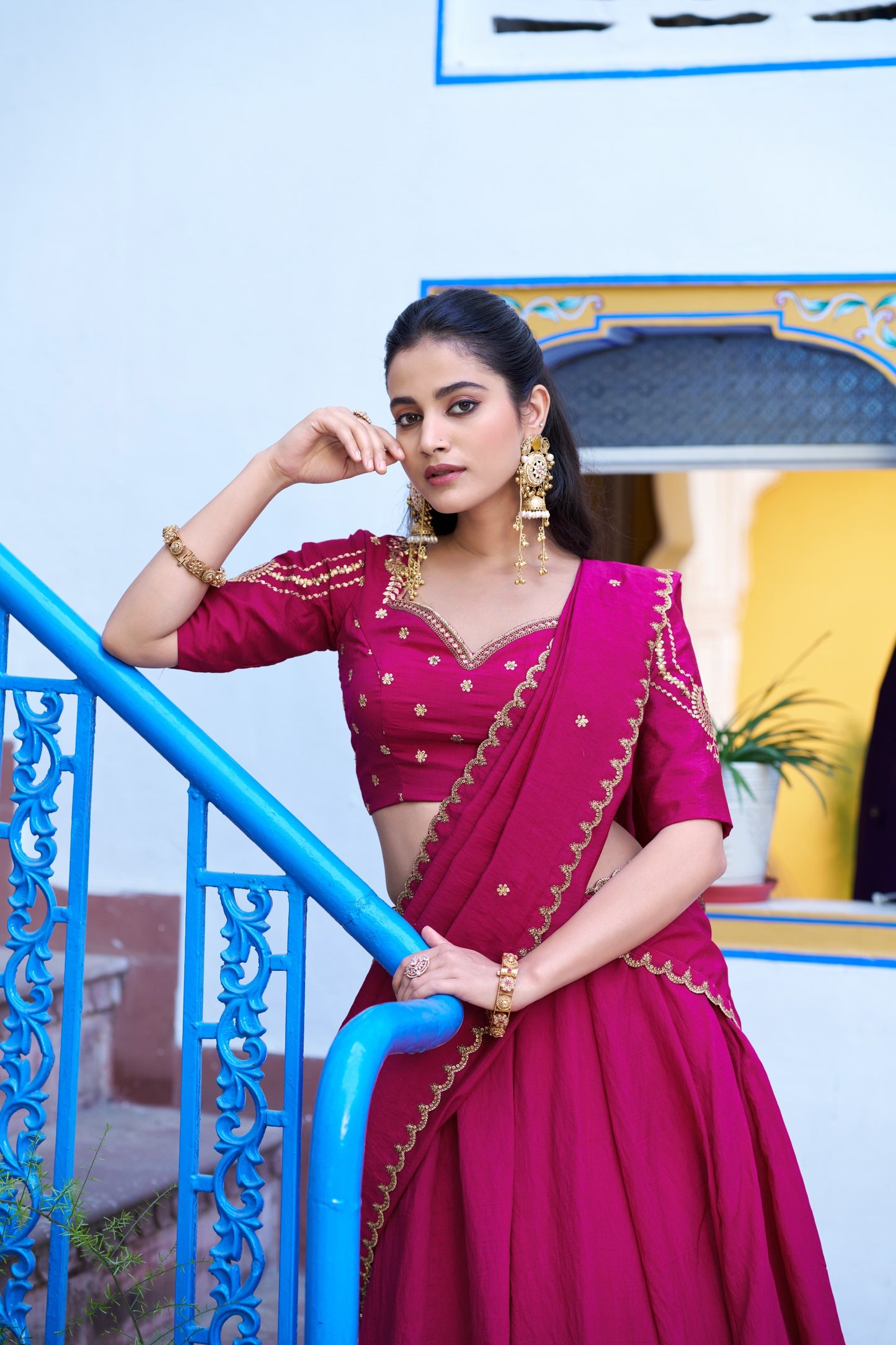 Rani Pink NC Silk Wedding Wear Lehenga Choli with Dupatta