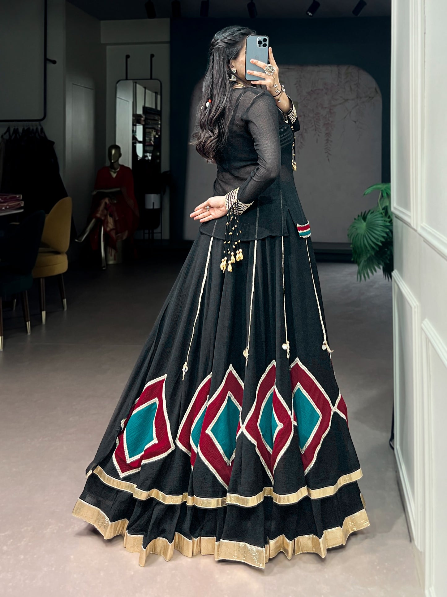 Black Colour Navratri Lehenga Choli with Tunic