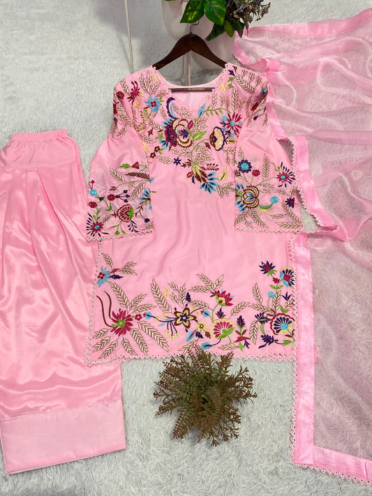 Baby Pink Designer Embroidered Farsi Salwar Suit with Dupatta