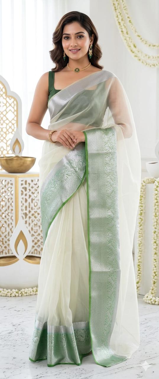 EXCLUSIVE SOLID KORA ORGANZA SAREE