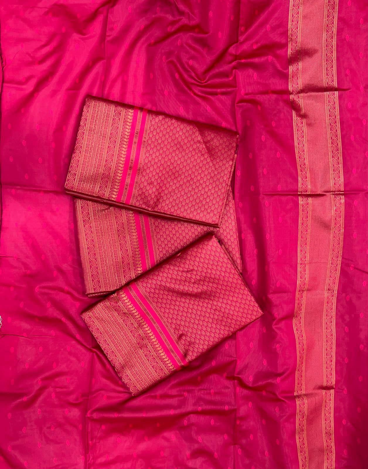 Rani Pink Lichi silk Saree with Unstitched Blouse