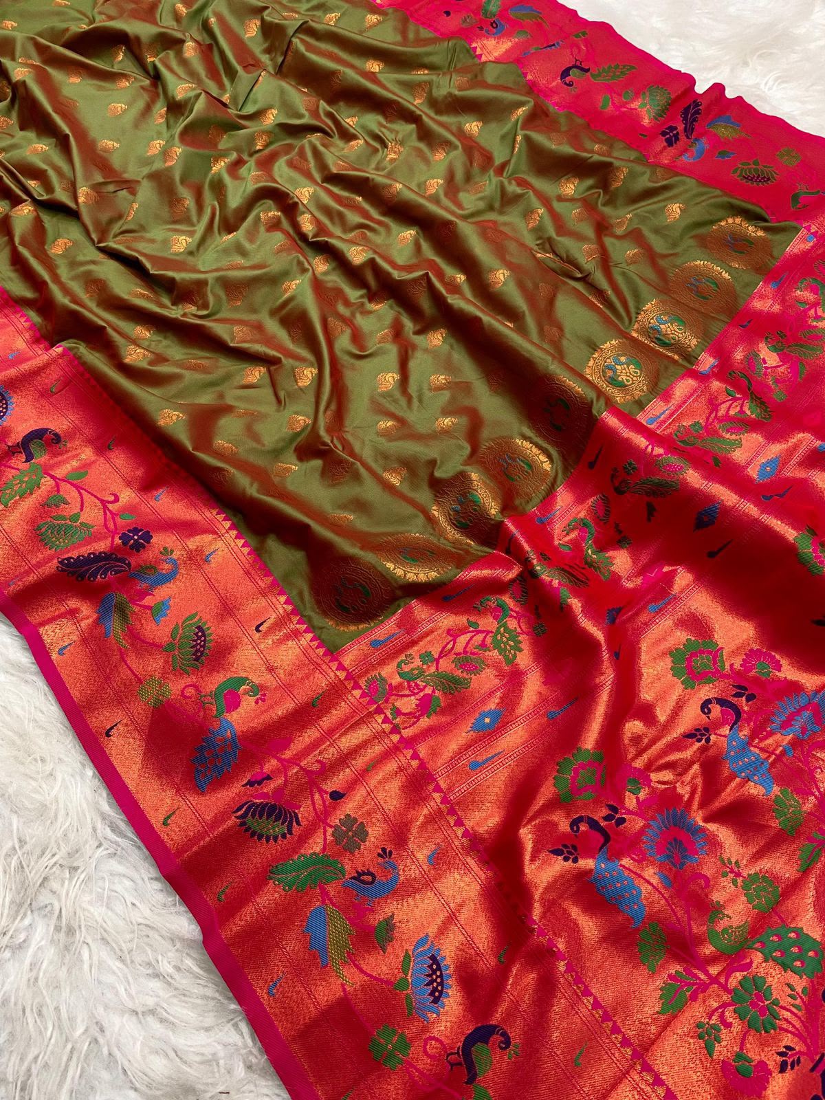 Peacock Meenakari Work Paithani Saree with Unstitched Blouse