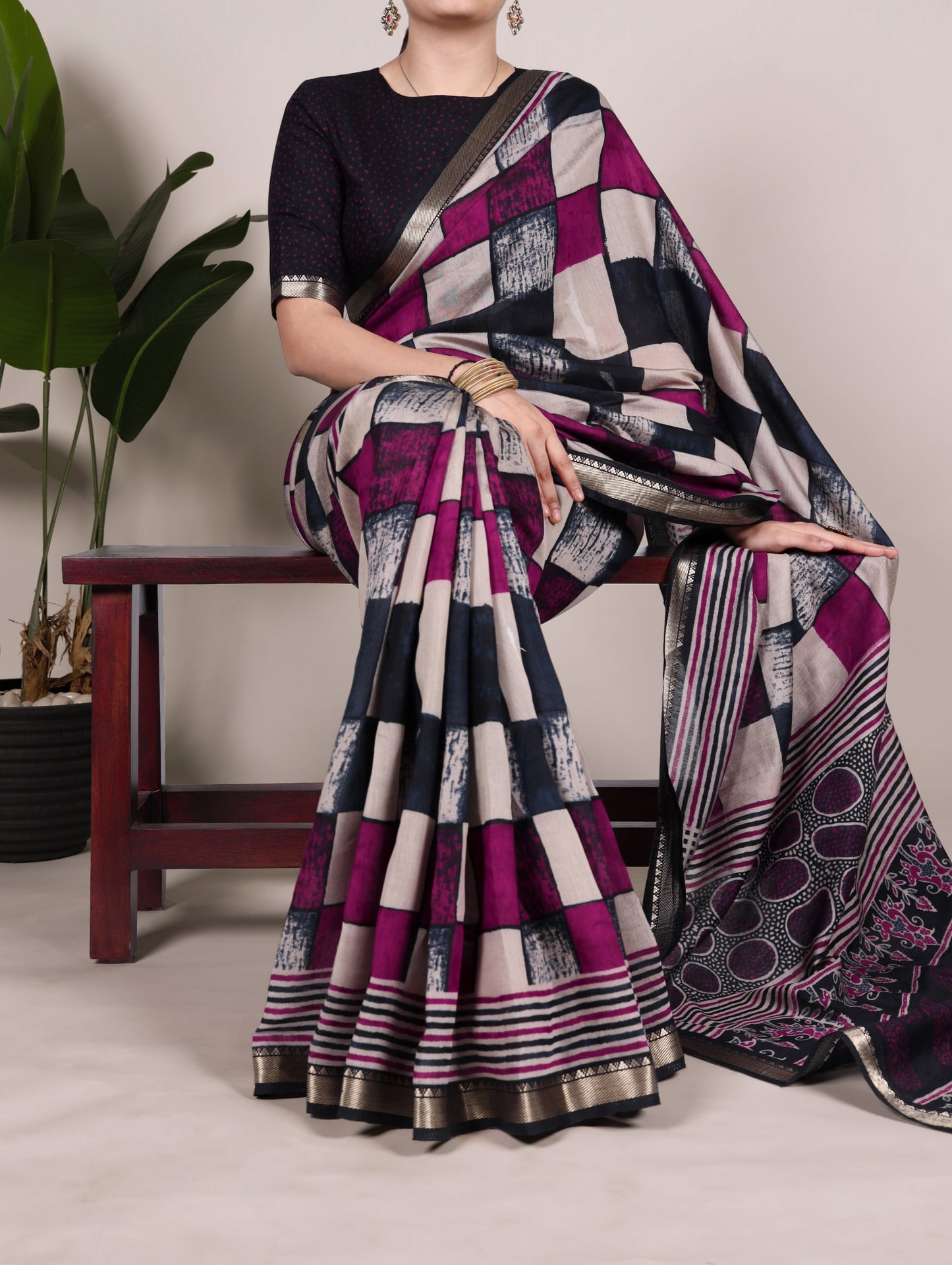Polyester Viscose Chanderi Print Saree
