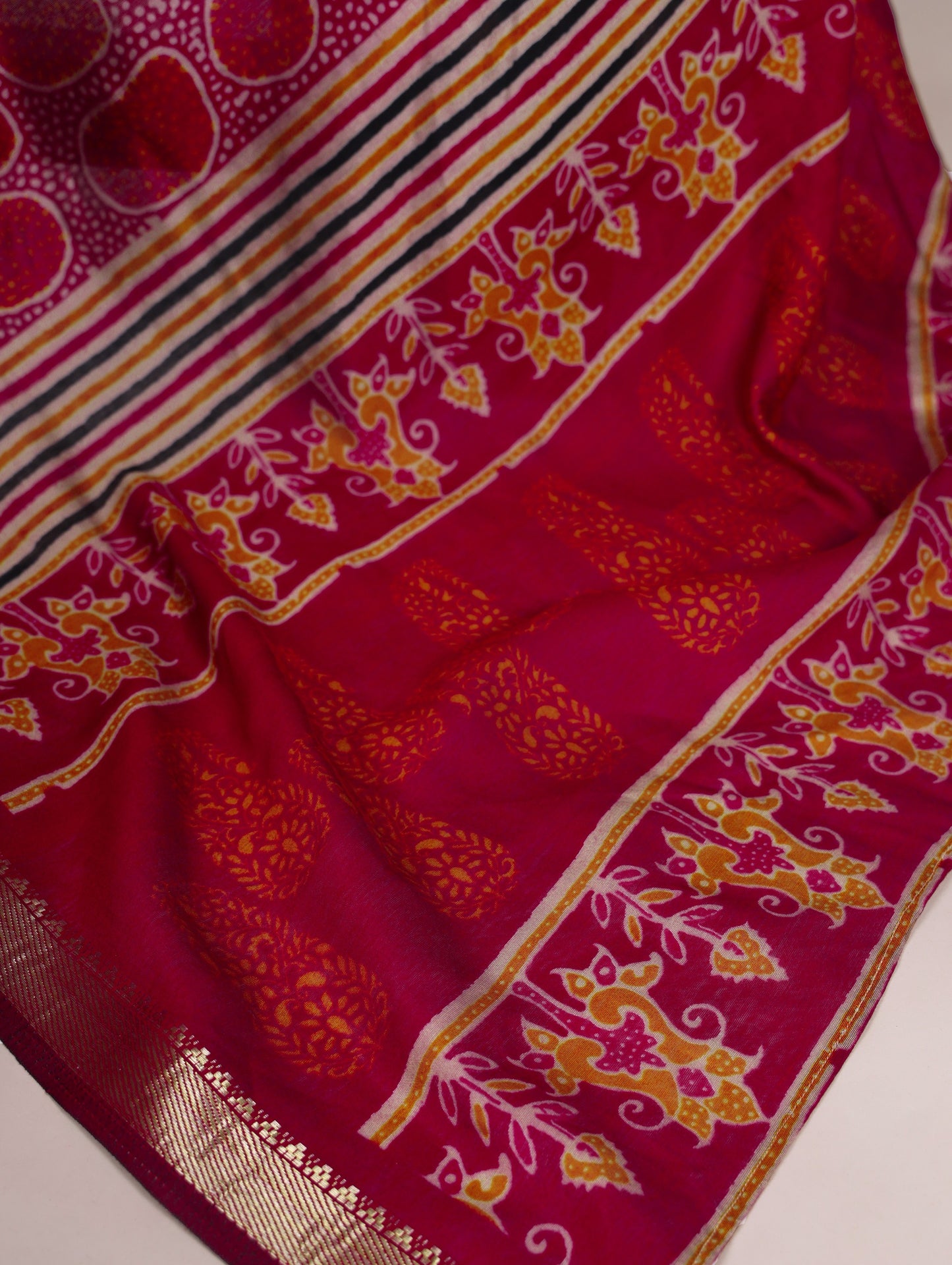 Polyester Viscose Chanderi Print Saree