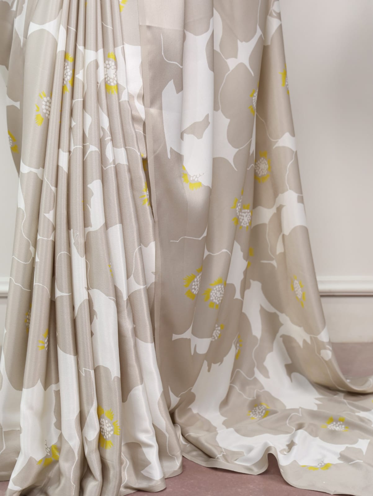 Satin Silk Print Saree with Unstitched Blouse