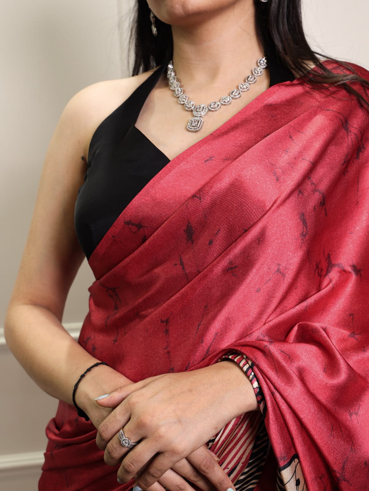 Satin Silk Print Saree with Unstitched Blouse